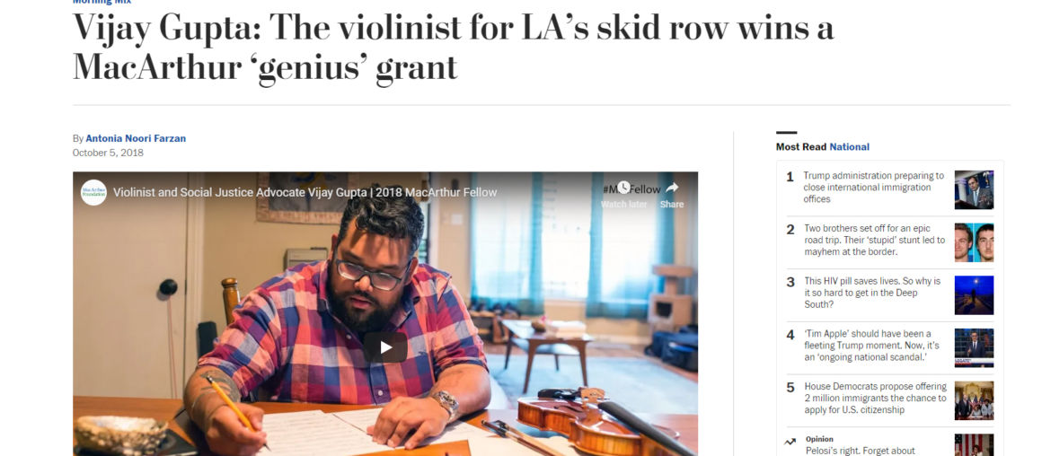 Washington Post: The violinist for LA’s skid row wins a MacArthur ‘genius’ grant
