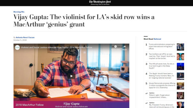 Washington Post: The violinist for LA’s skid row wins a MacArthur ‘genius’ grant